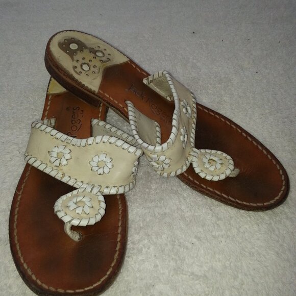 Size 8 Jack Rogers Leather Sandals Worn White - Picture 1 of 11